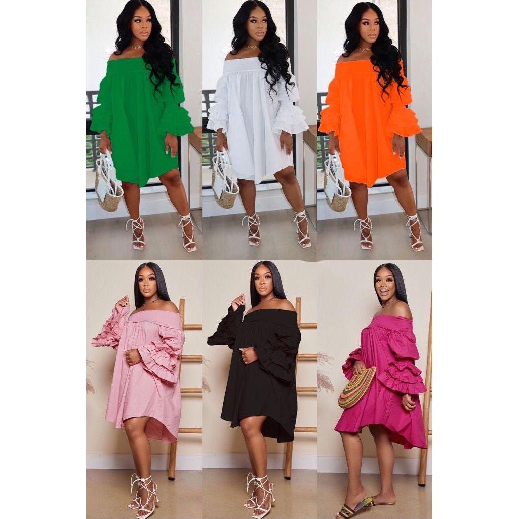 Off Shoulder Lantern Sleeves Dress