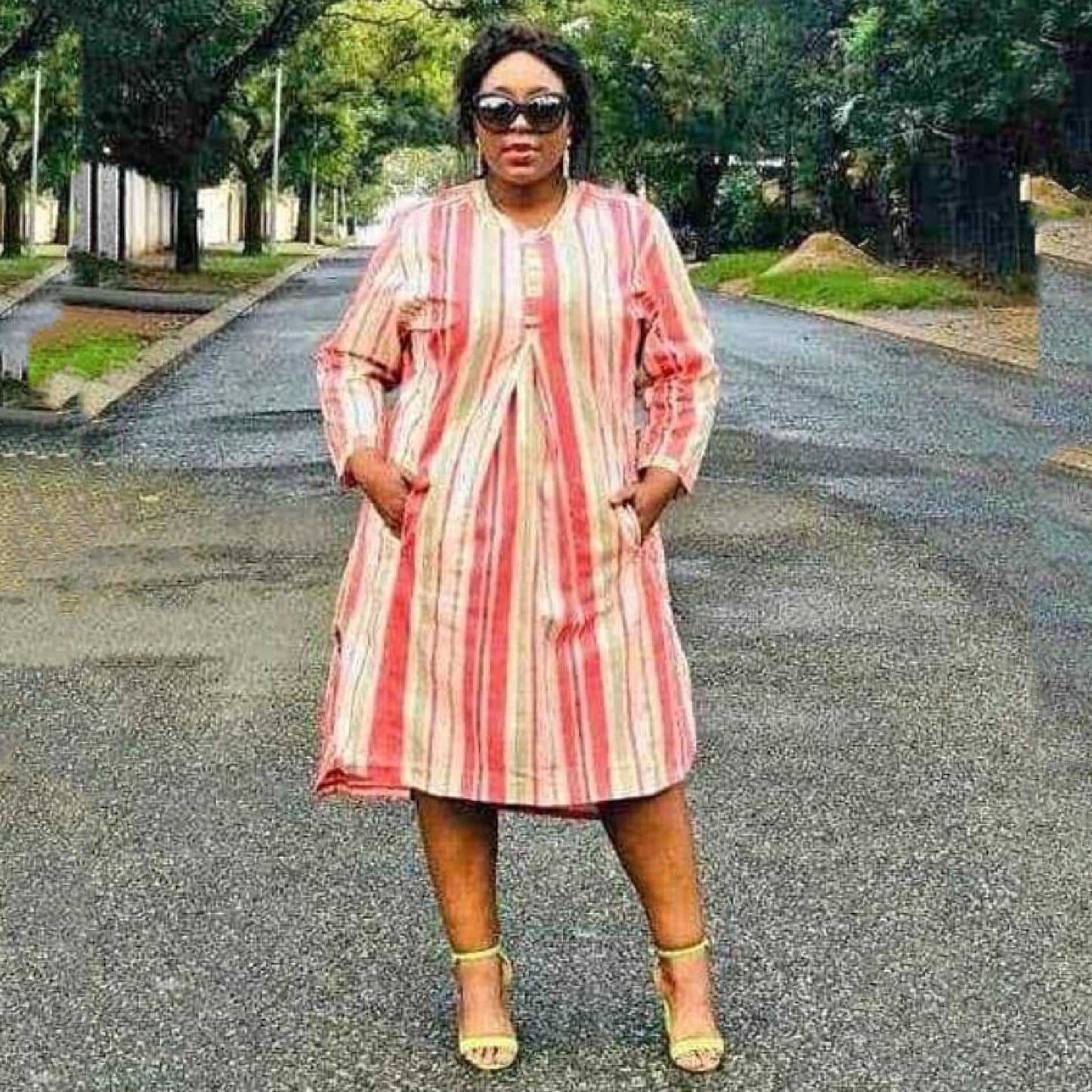 Side Pocket V-Neck Striped Dress