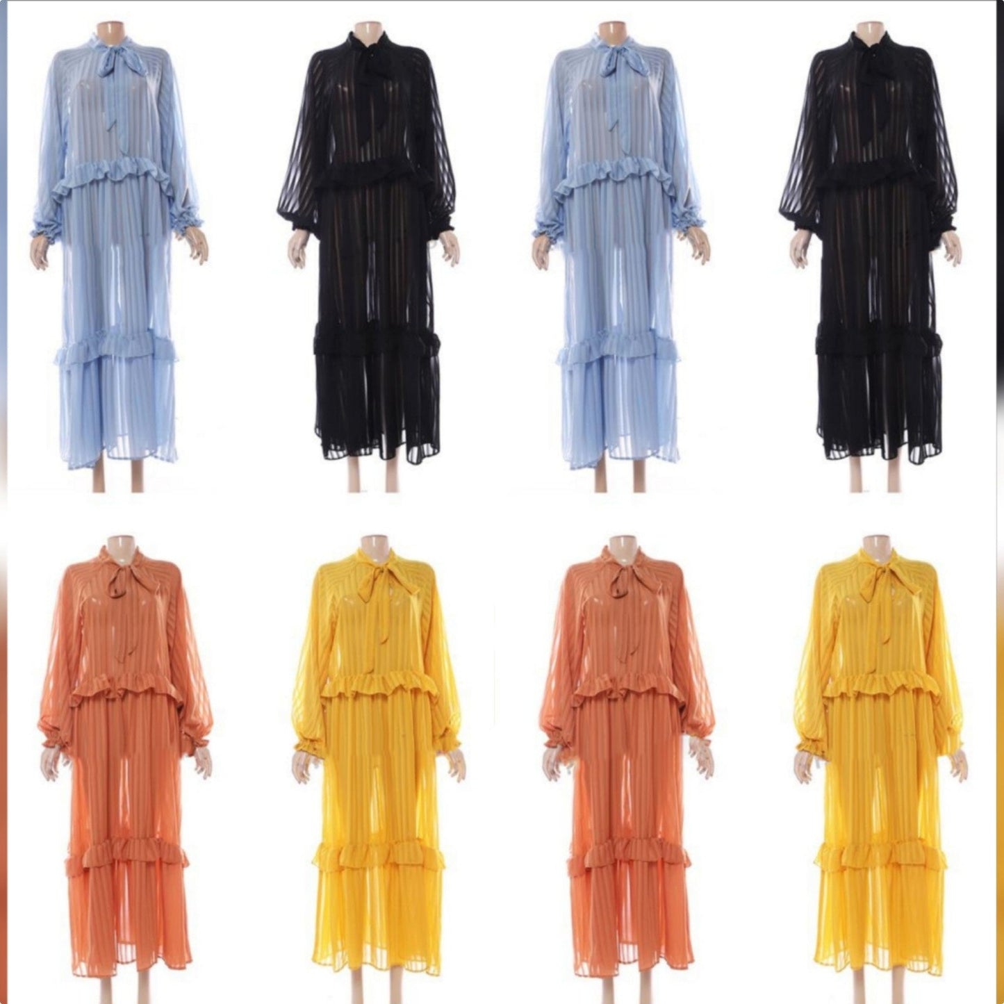 Necktied See-through Maxi Dress