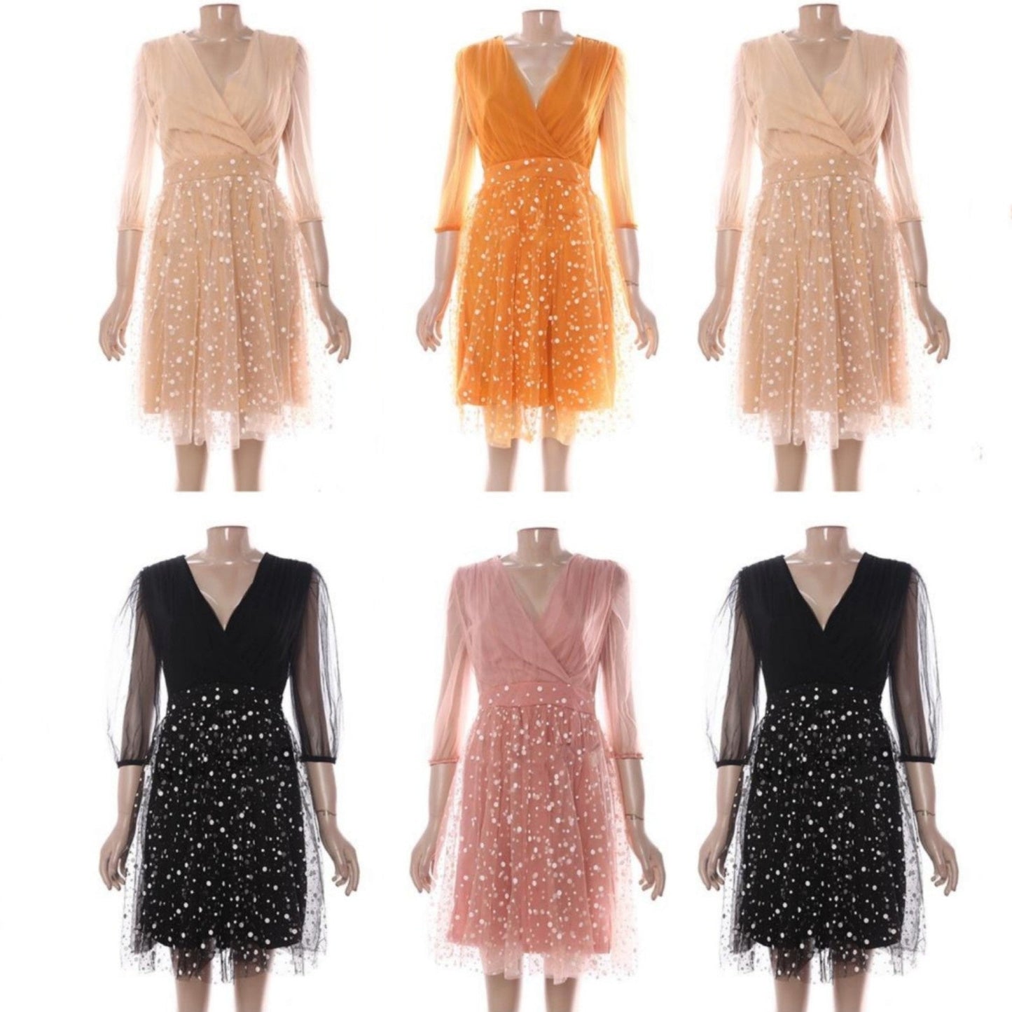 V-Neck 3 Quarter Sleeve Mini Tulu Dress