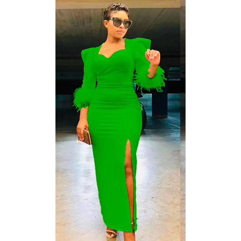 High Waisted Slit Fluffy Dress