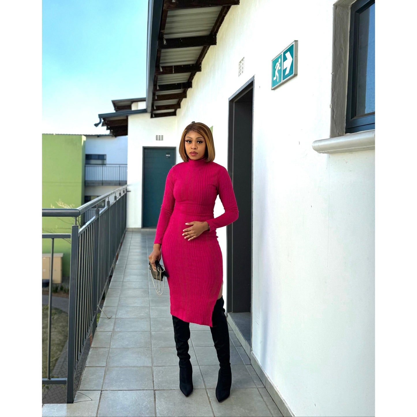 Knitted Bodycon Side Slit Dress