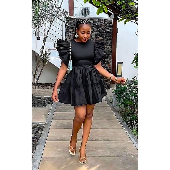 Lantern Sleeve Short Dress.