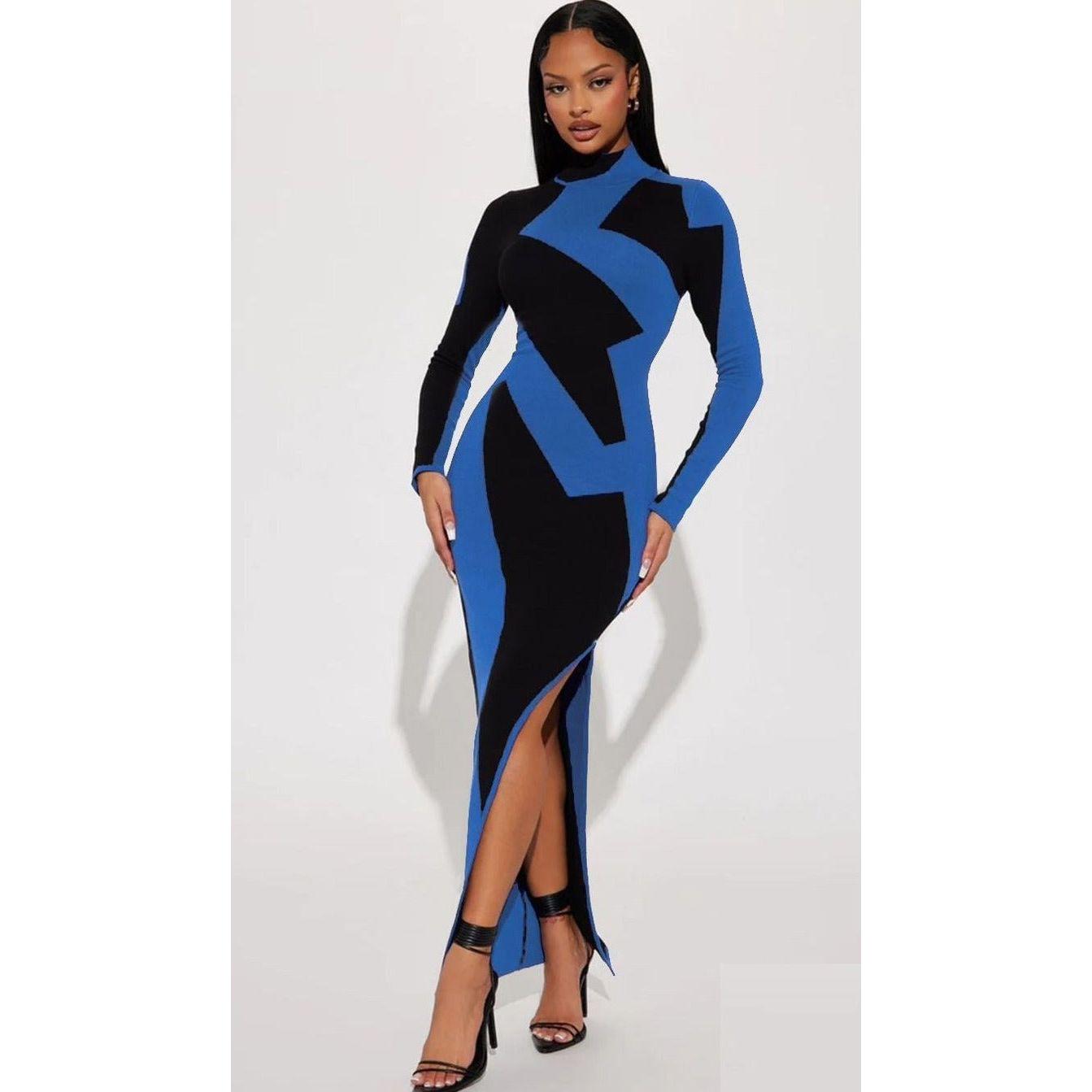 Vintage Slit Long Sleeve Dress