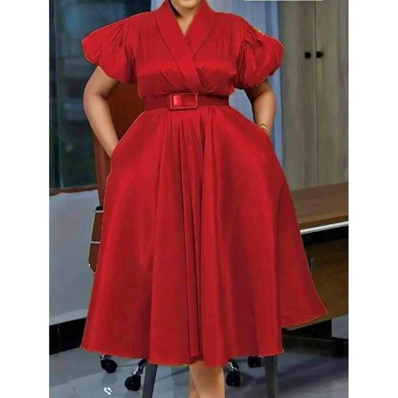 Formal Elegant Overlap Collar A-line Midi Dress.