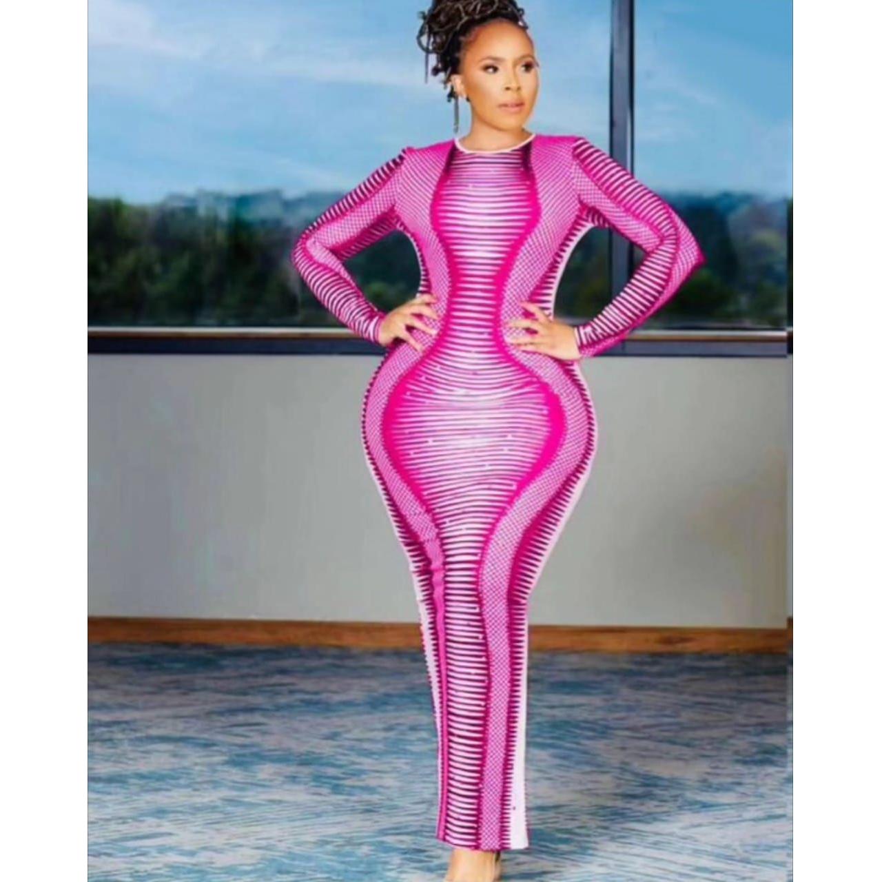 Long Sleeve Printed Bodycon Dress