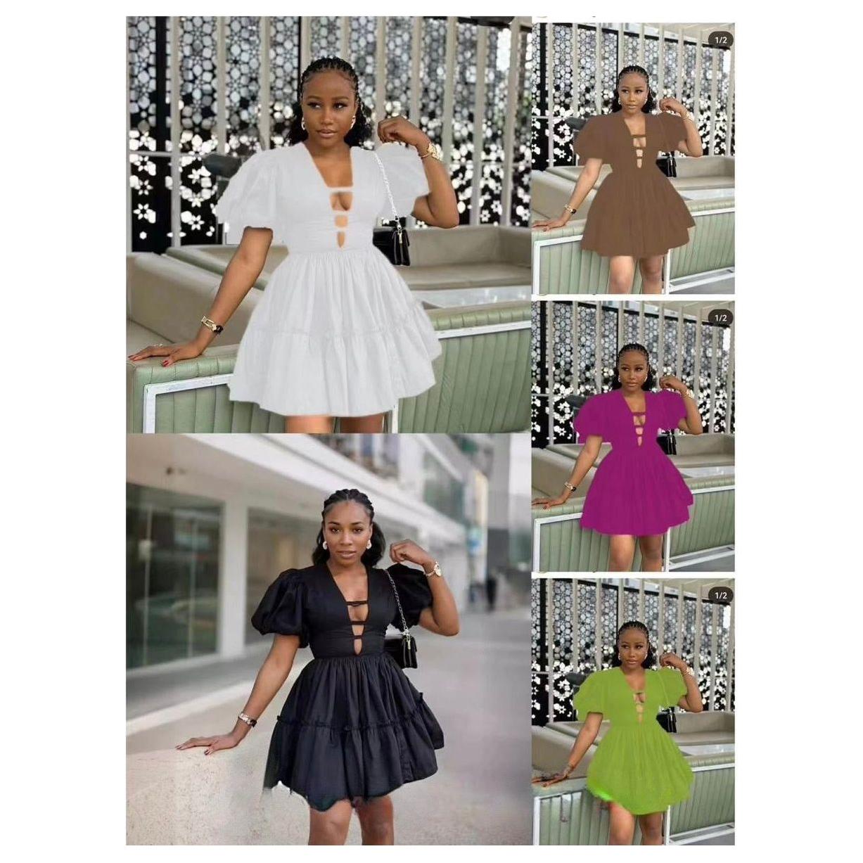 Casual Lantern Sleeve Short Dress.