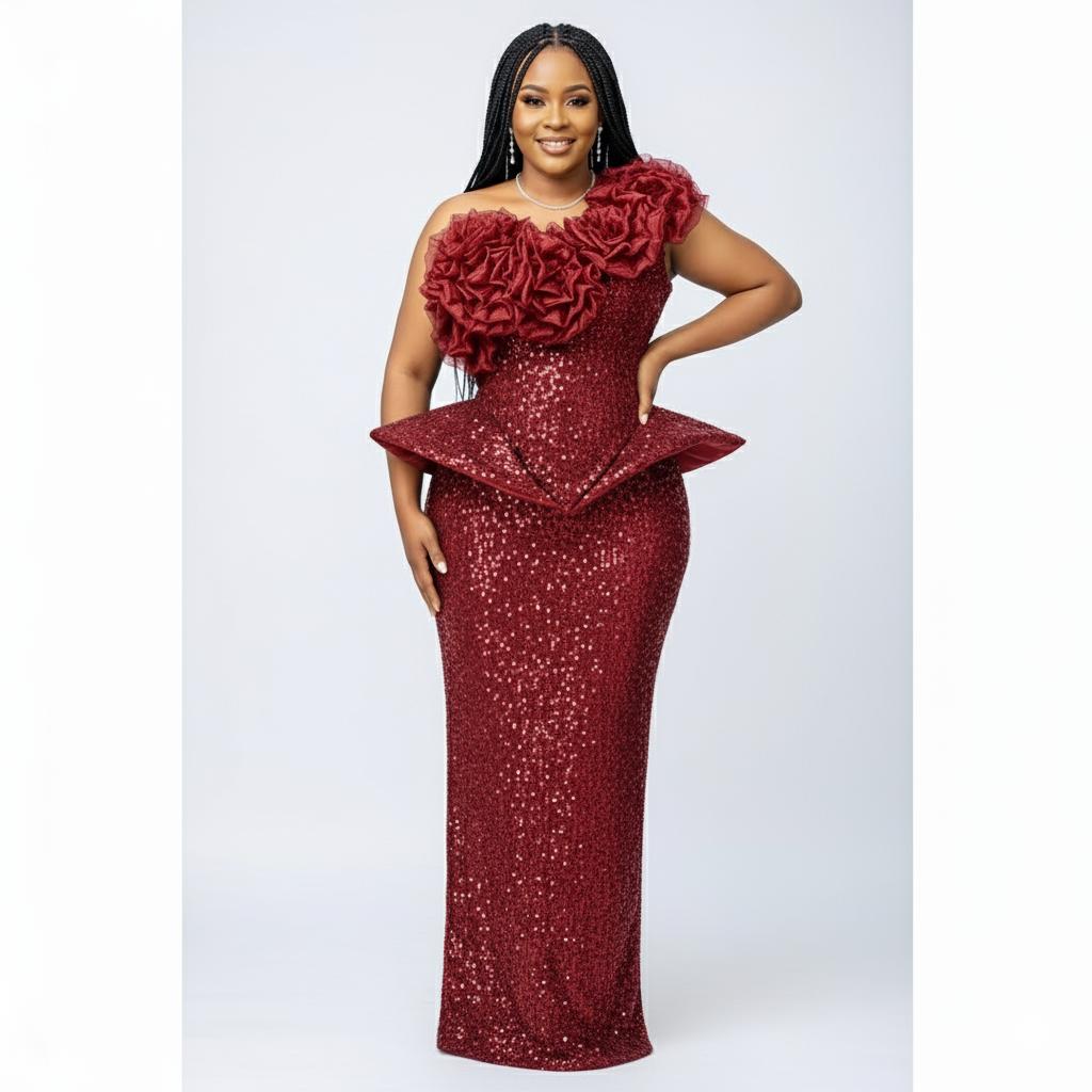 One Shoulder Bebllum Sequin Dress