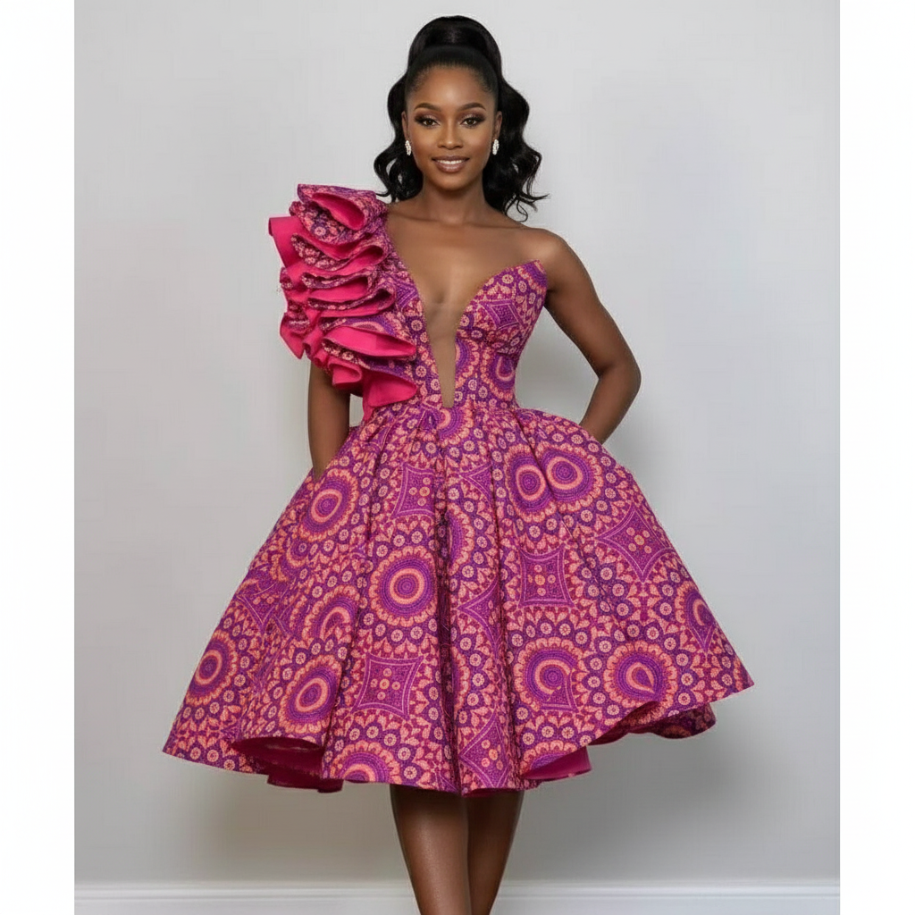 Vintage Flare Ruffle One Shoulder Dress