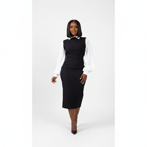 White Collar Shirt Attached Sexy Bodycon Formal Wear Dress