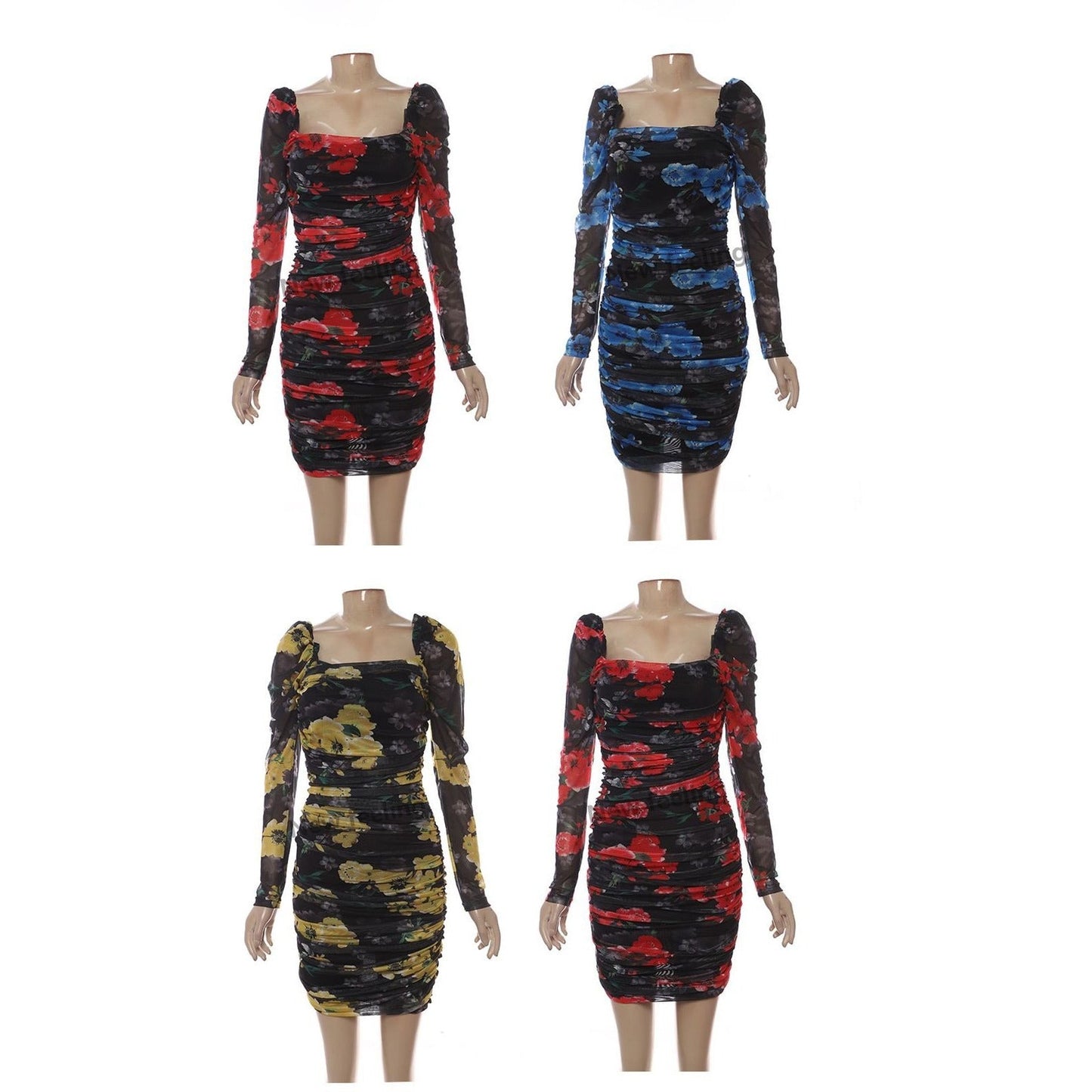 Ruched floral Bodycon Mini Dress