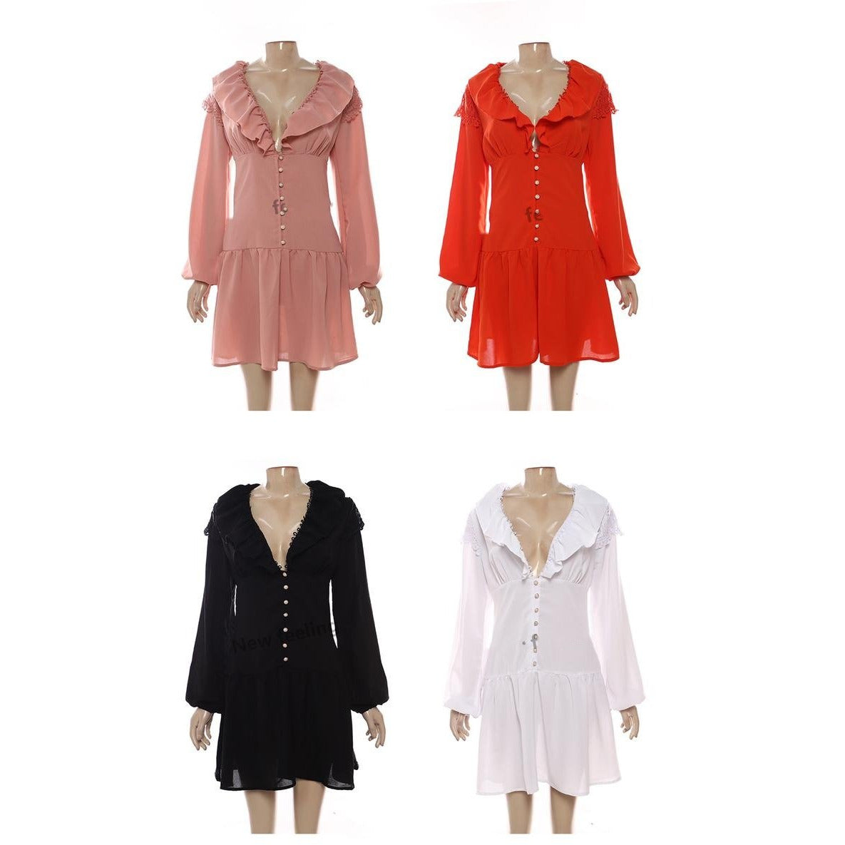 V-Neck Button Vintage Dress