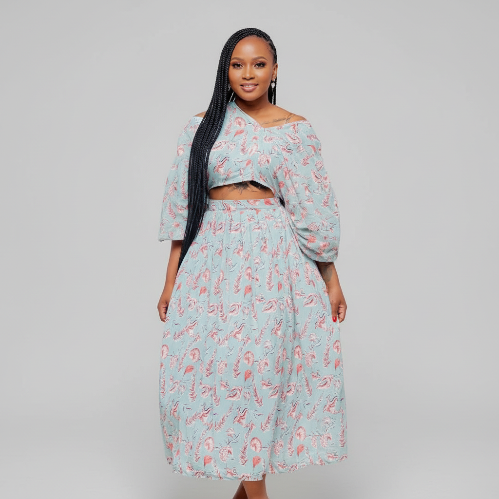 Could Shoulder Top and High Waisted Skirt Set