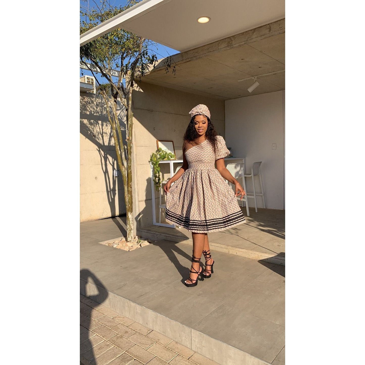 One Hand cold Shoulder Mini Ankara Dress