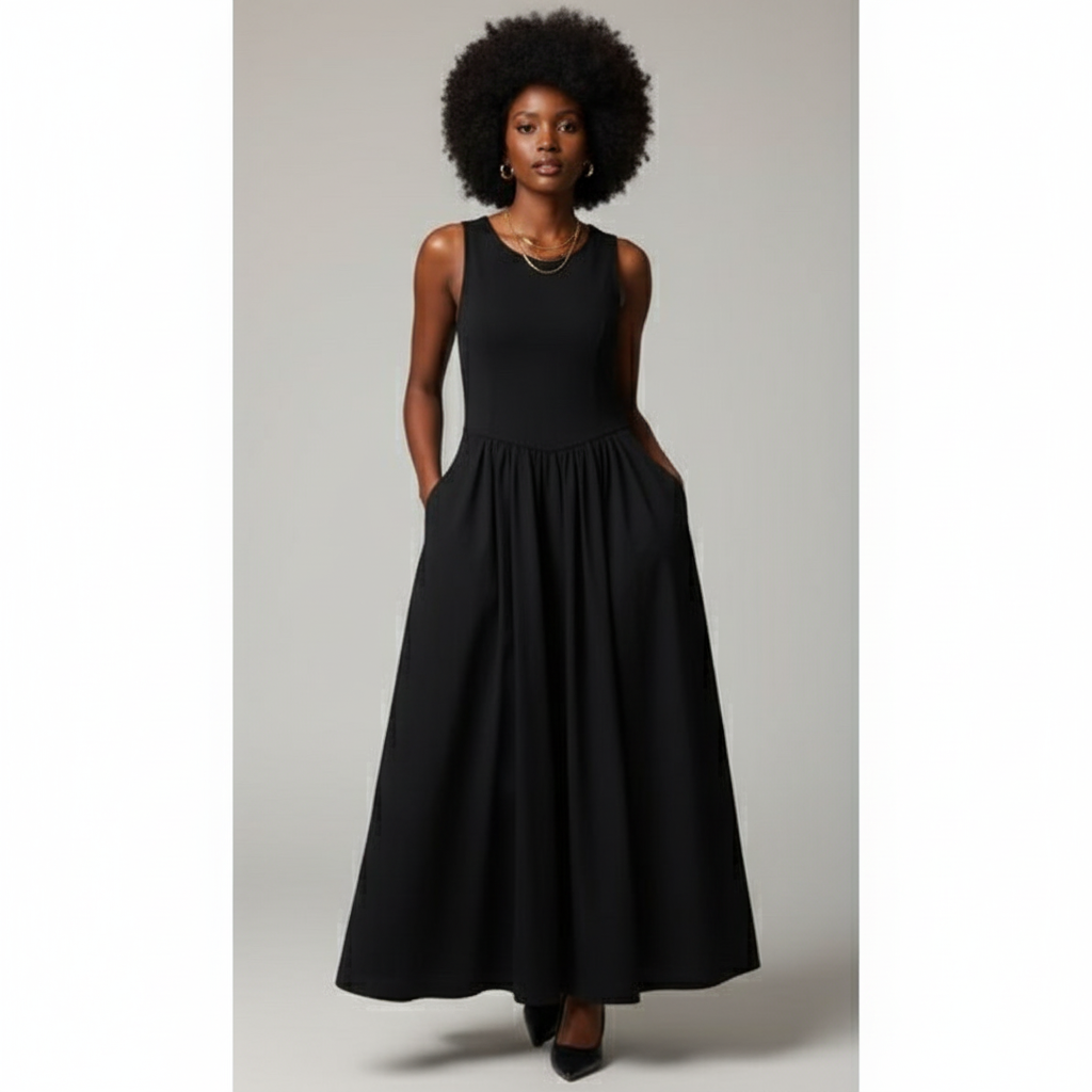Elegant High-Waisted Pleated Maxi Dress