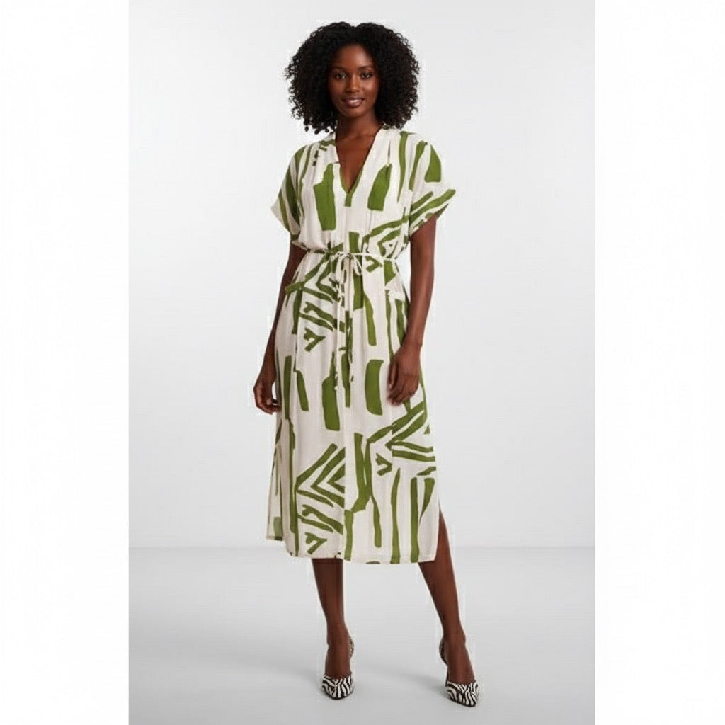 Abstract Print Button Front Midi Dress