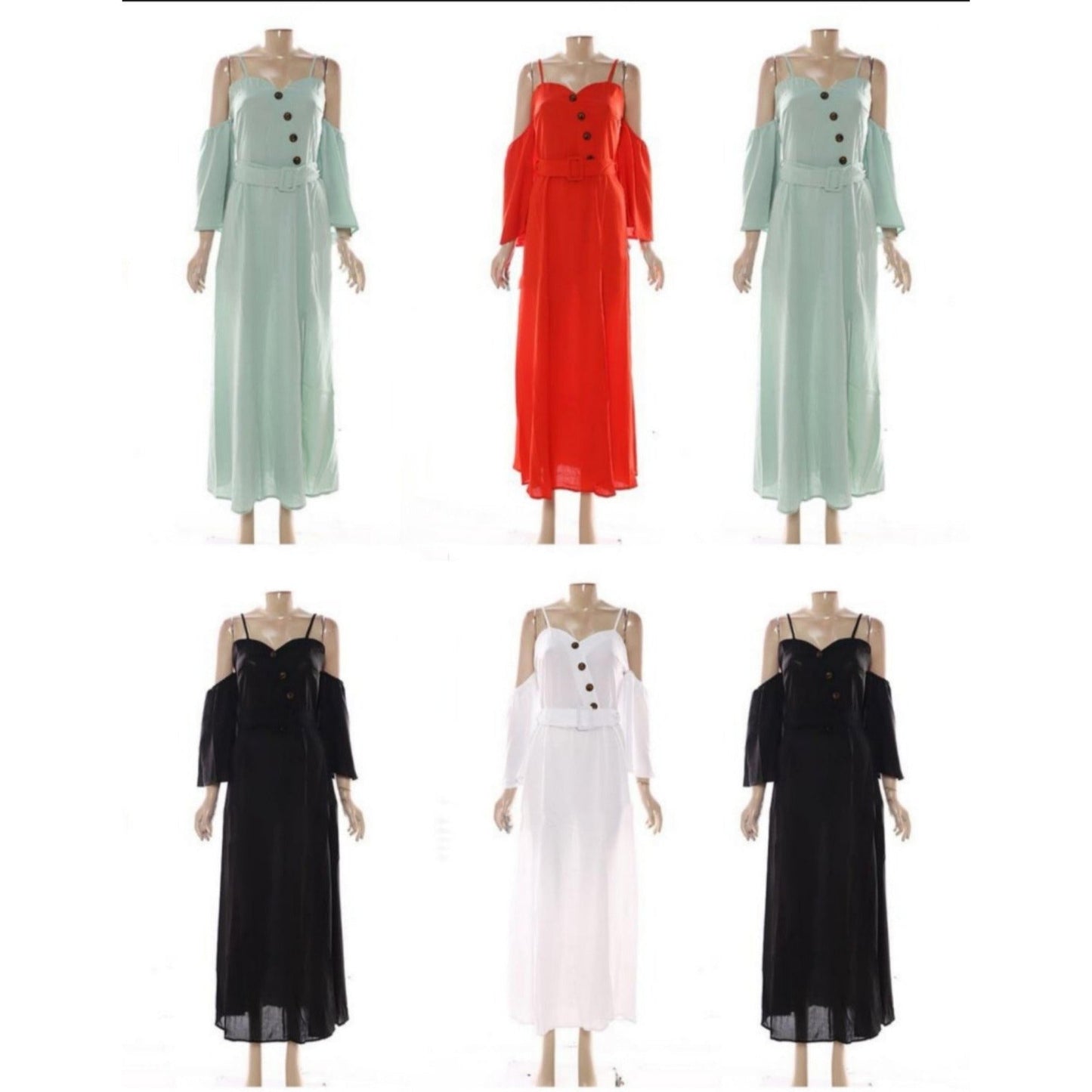 Off Shoulder Button Detailed Maxi Dress