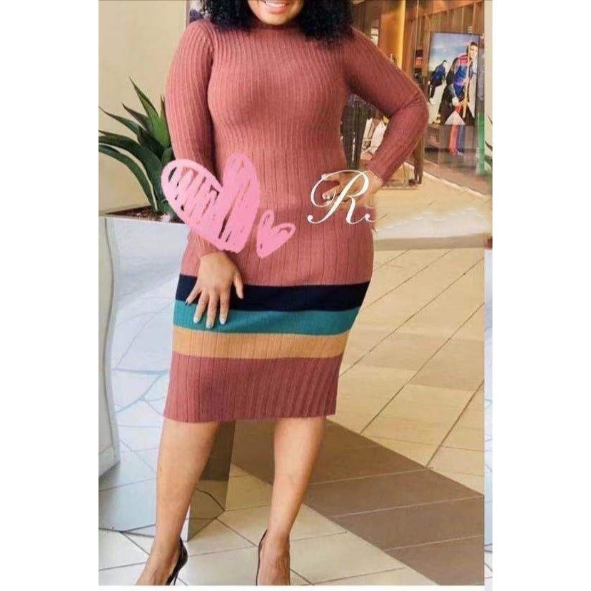 Striped High-neck Sweater Dress