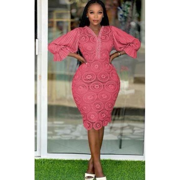 V-Neck Puff Sleeve Cocktail Bodycon Dress
