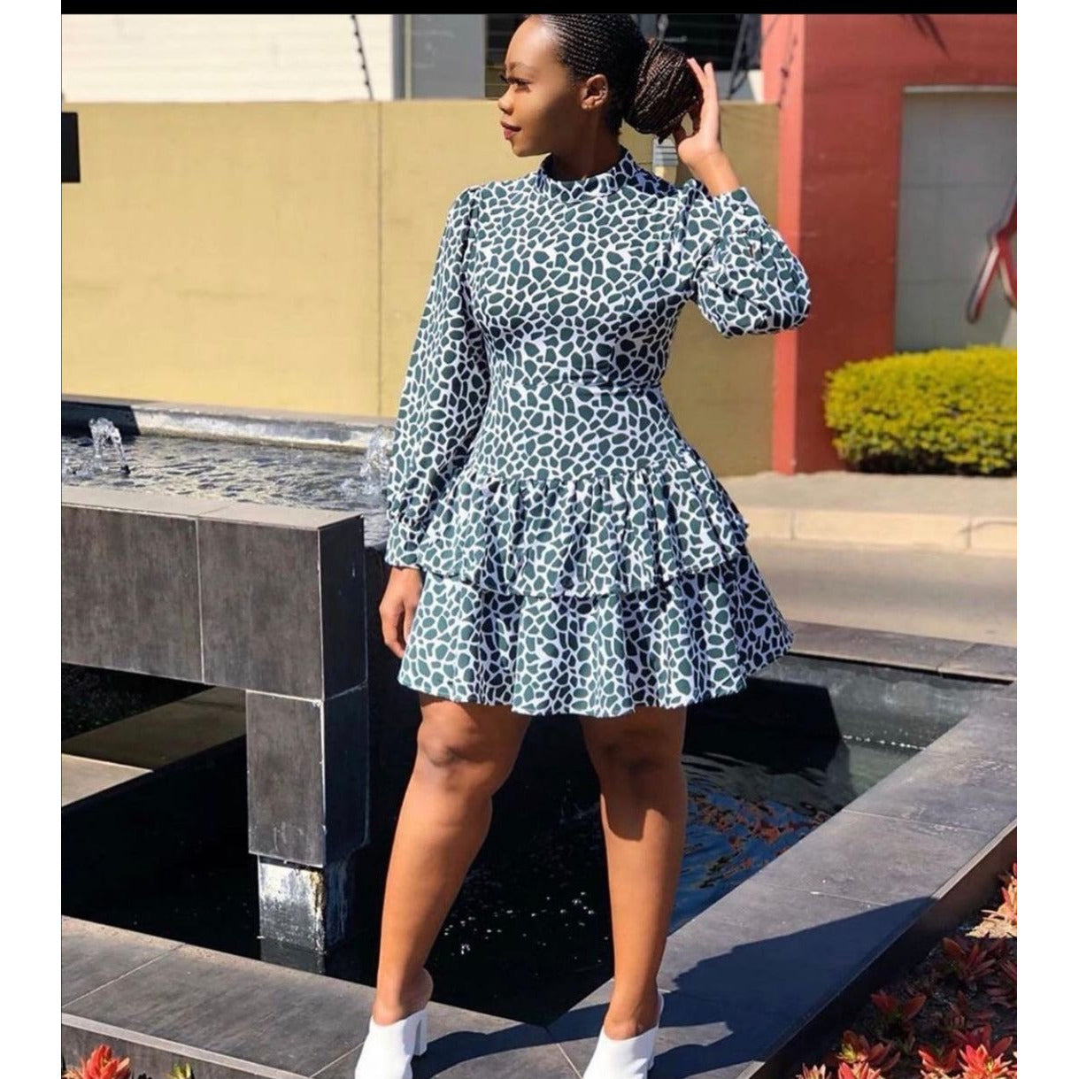 Round Neck Long Sleeve Printing Dress