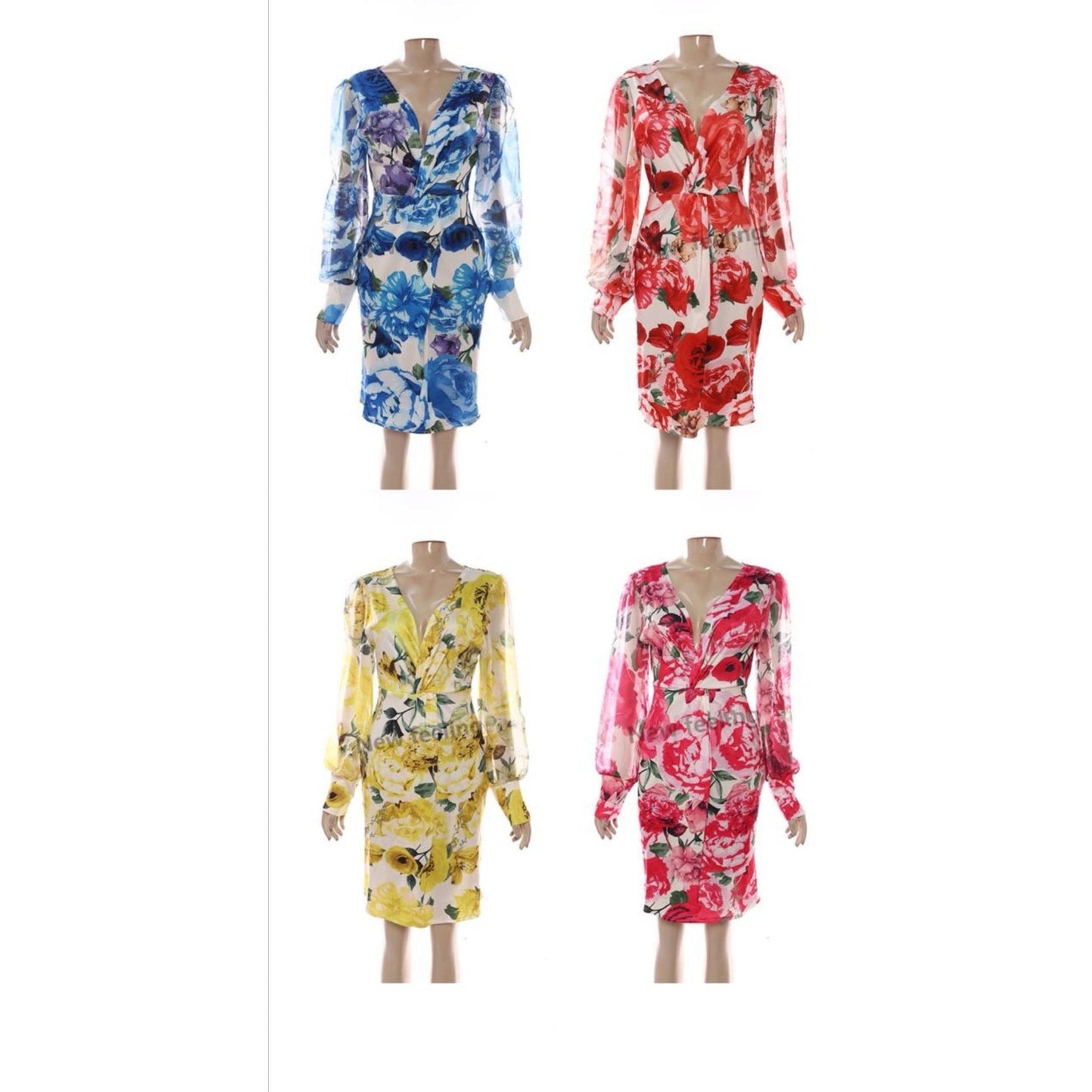 Deep V-Neck Floral Dress