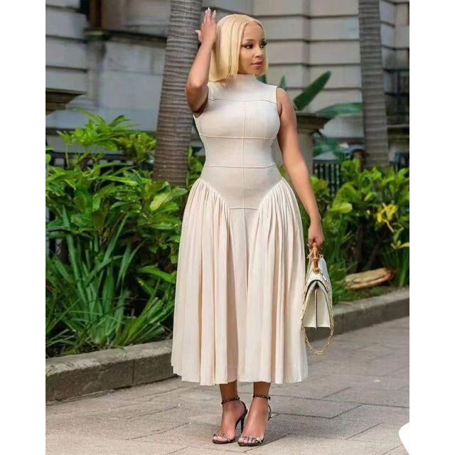 Sleeveless Corset Pleated Midi Dress.