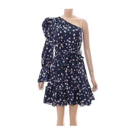 Floral Print One Shoulder Belted Dress.