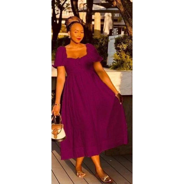 Square Neck Short Sleeve Casual Dress.