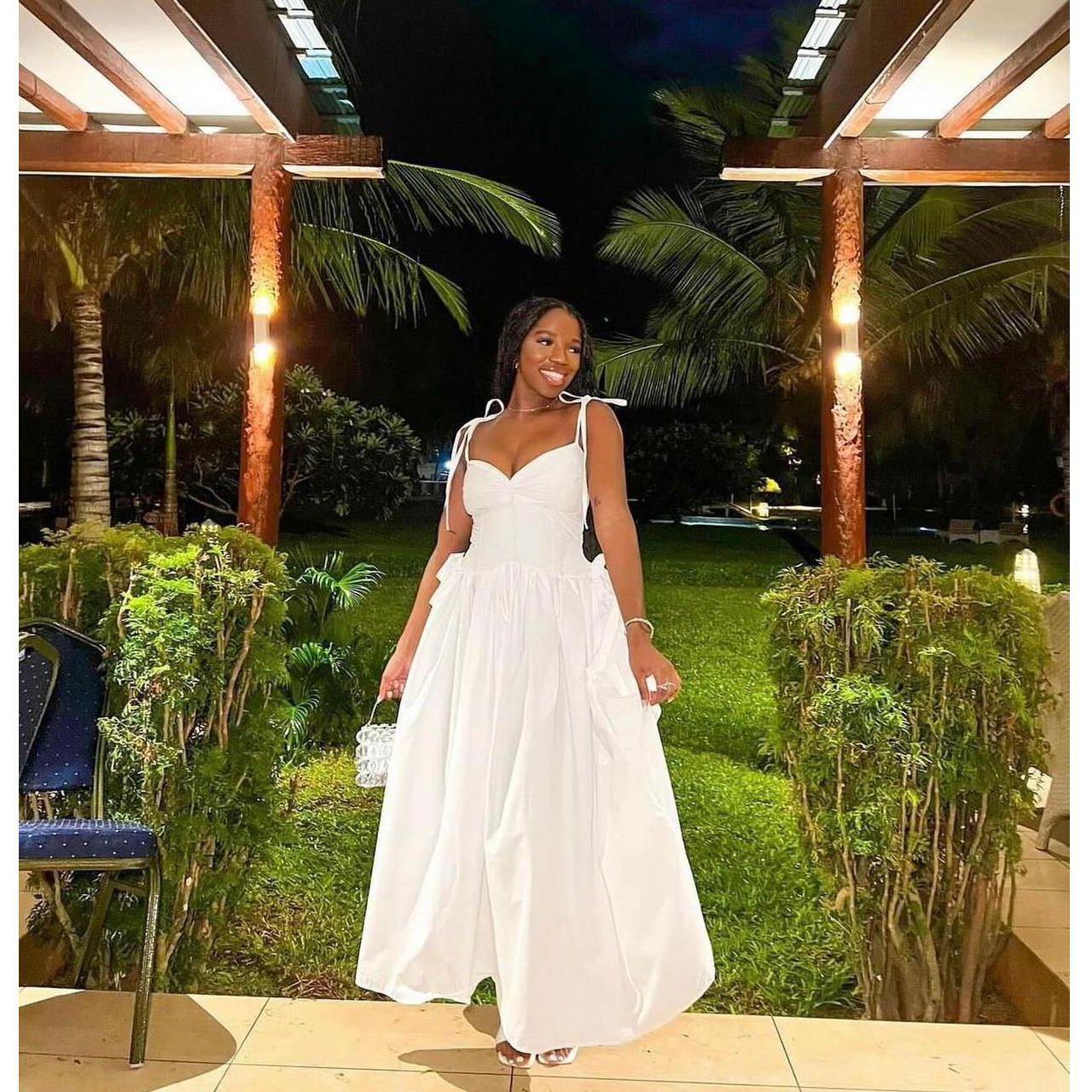 Spaghetti strap Lace Up Midi Dress.