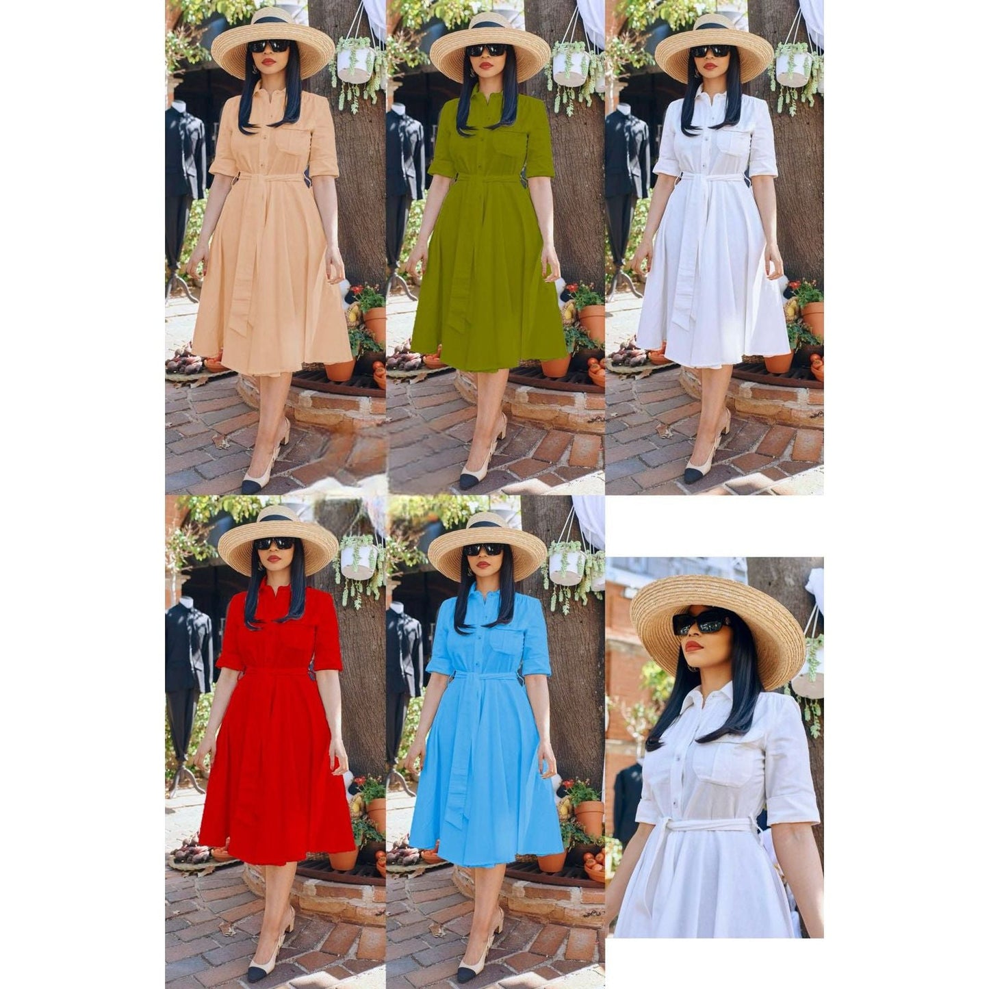 Short Sleeve Front Buttoned Midi Dress.