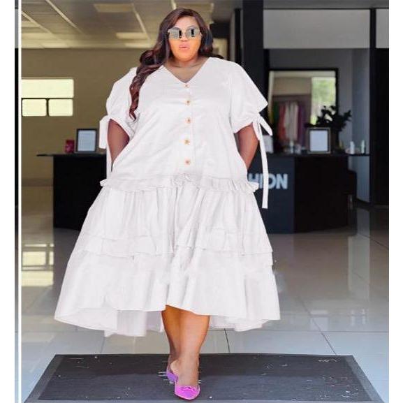 Plus Size Solid Color Pleated Dress