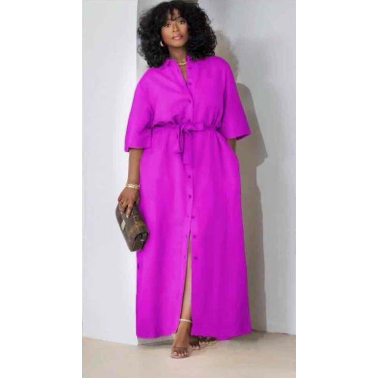 Turn Down Button Relaxed Shirt Dress