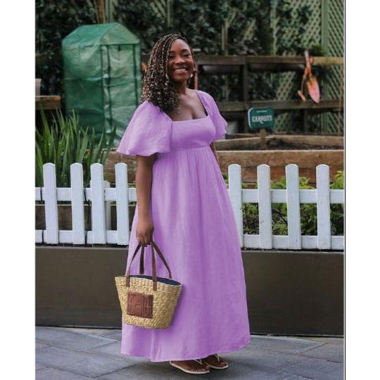 Square Neck Short Sleeve Casual Dress.