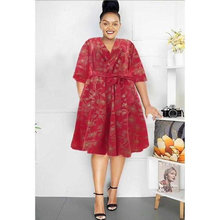 Floral V-neck three Quarter sleeve Dress