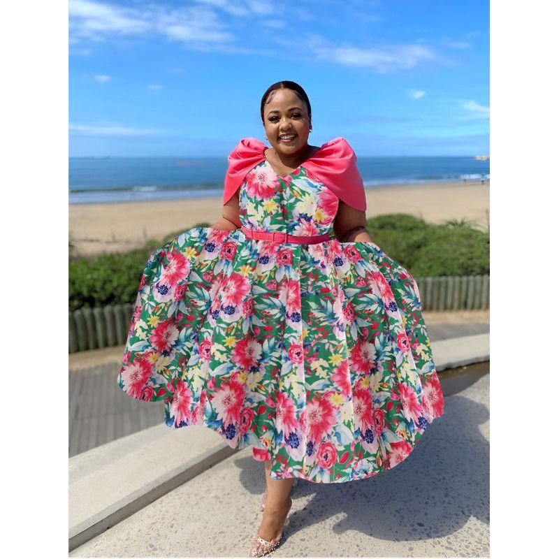 Short Puffy Sleeve Floral Maxi Dress