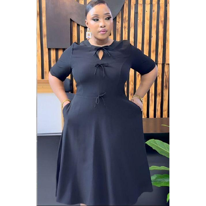 Short Sleeve High Waist A-Line Midi Dress