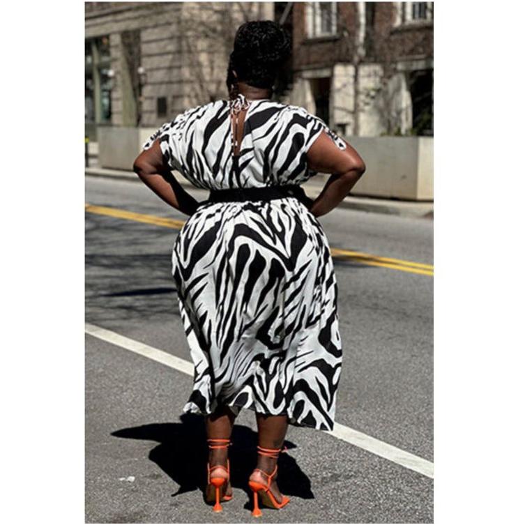 Plus Zebra Striped Batwing Sleeve Dress