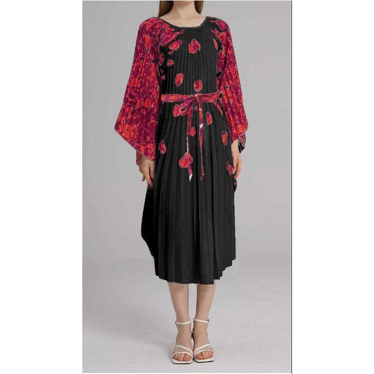 Printed Plus Size Satin Long Sleeve Midi Dress