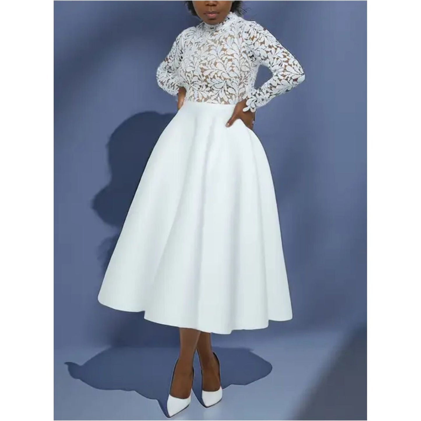 Elegant Lace Paneled A-line Swing Dress