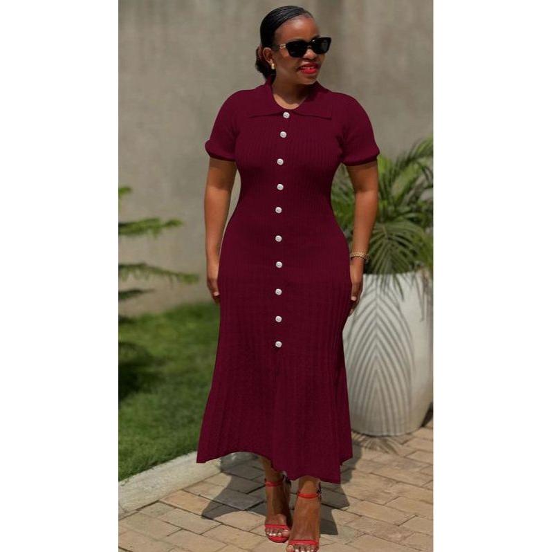 Buttons Knitting Ribbed Bodycon Midi Dress