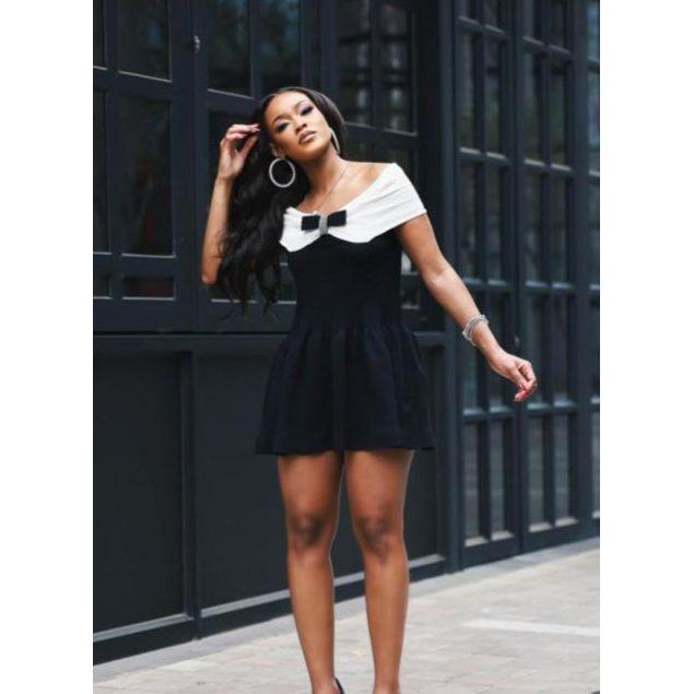 Straight Shoulder Bow Mini Dress