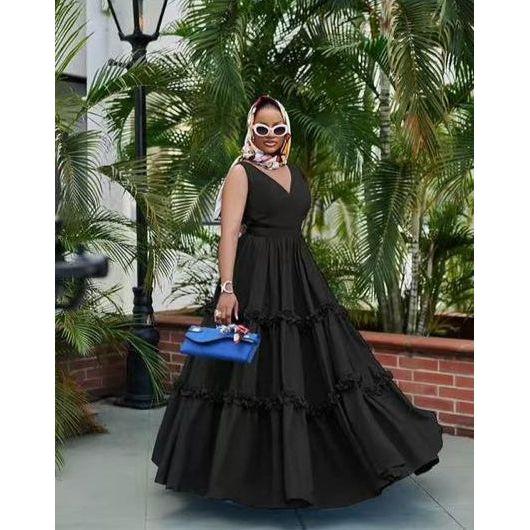 V-Neck Cap Sleeves Boho Printed Maxi Dress