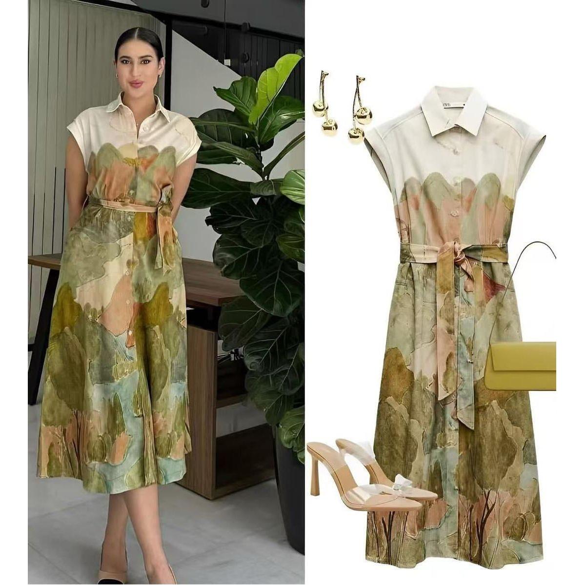 Multicolored Short Sleeve Collared Shirt Midi Dresses