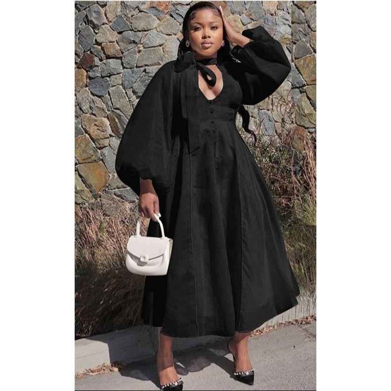 Women's Elegant Solid Color Lantern Sleeve Dress