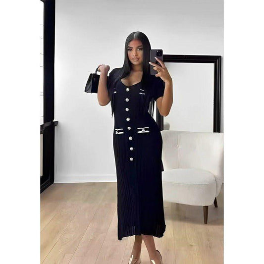 Women's Knit Short Sleeve V-Neck Casual Maxi Dresses