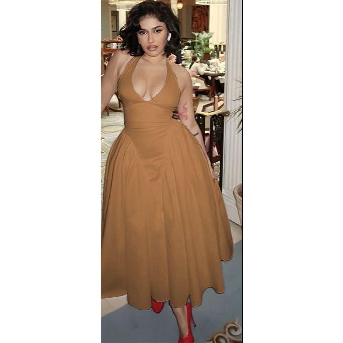 Halter Backless Pleated A-Line Maxi Dress