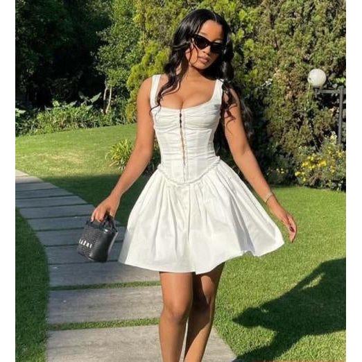 Solid Color Pleated Casual Spaghetti Strap Mini Dress