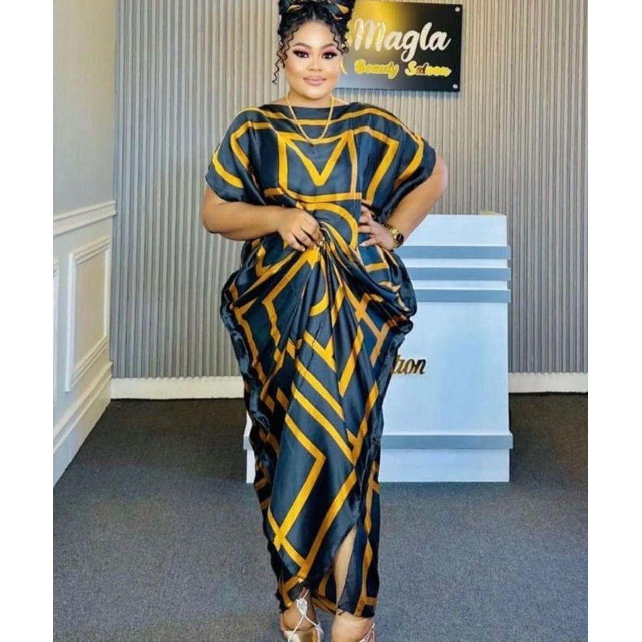 Printed kaftan abaya African Silk Maxi Dress.