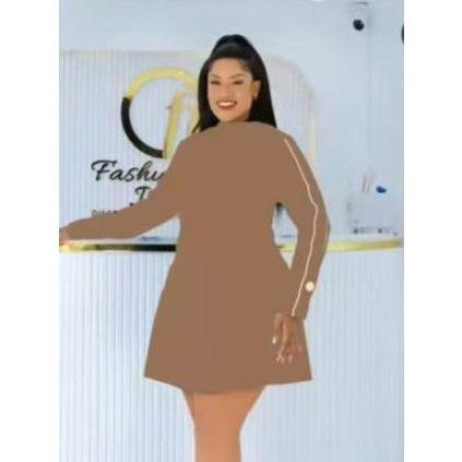 Long Sleeve Plain Color Knee Dress.