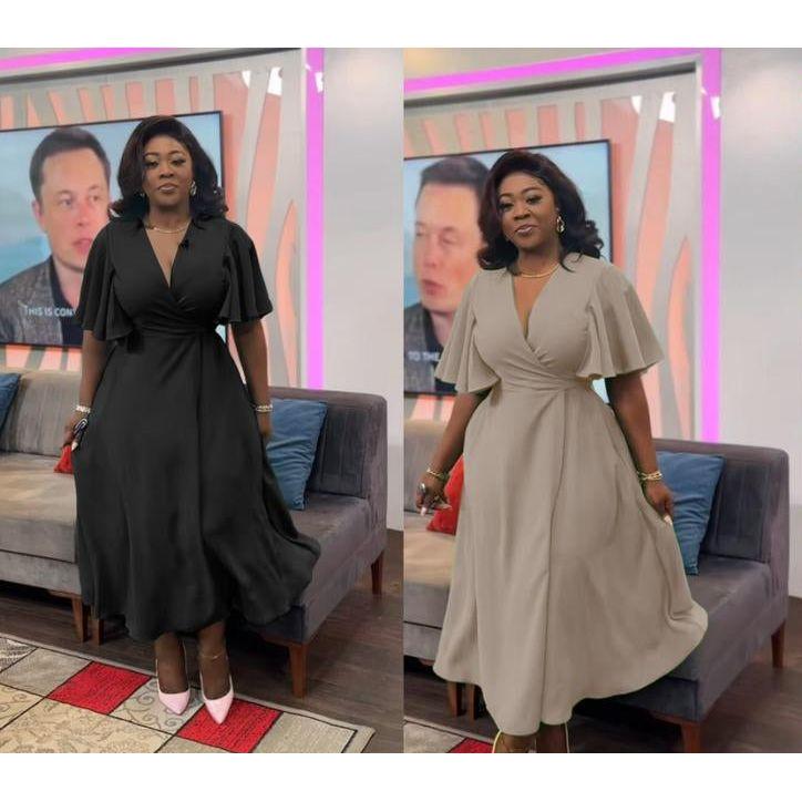 Maxi V-Neck Short Sleeve Elegant Dress